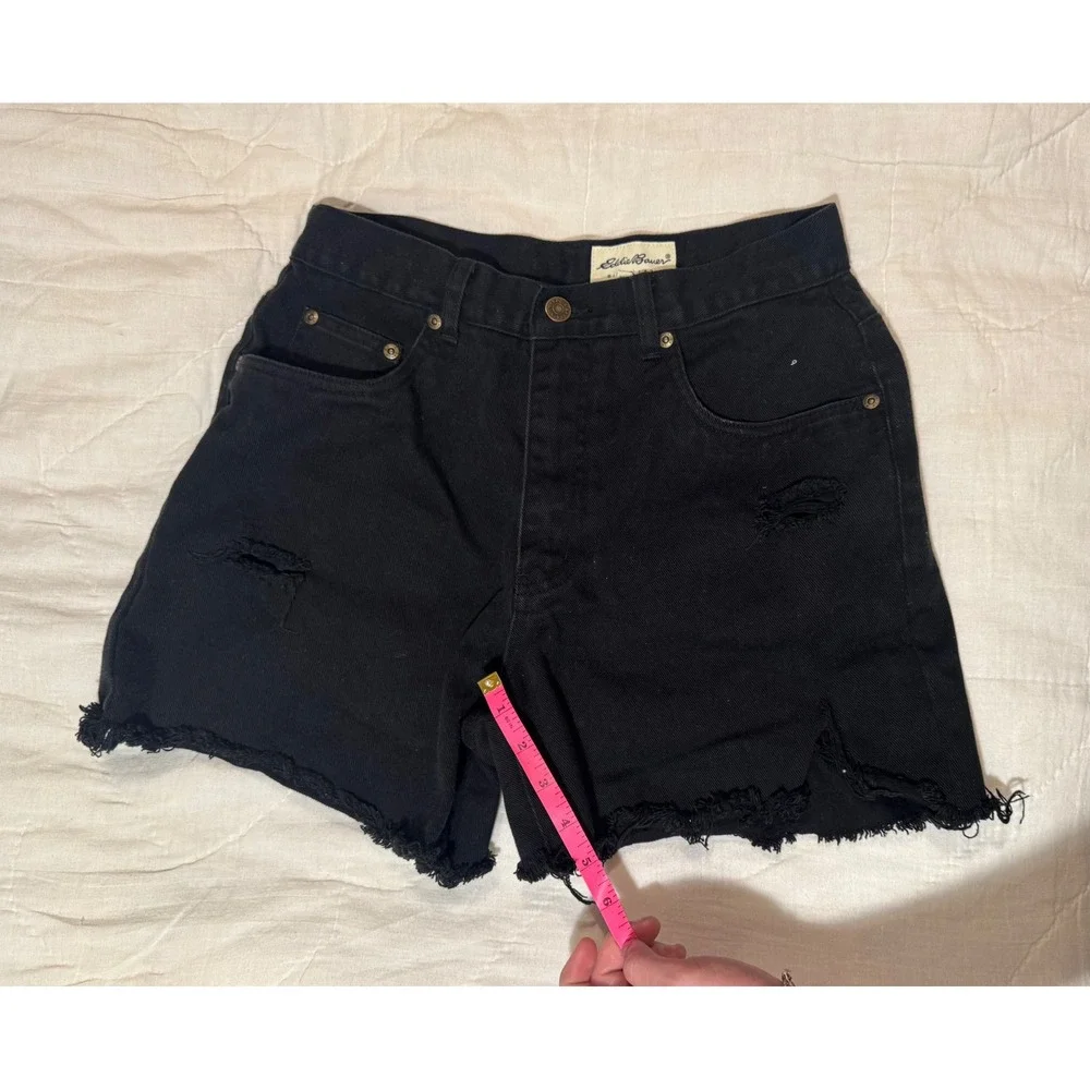 Eddie Bauer Black Distressed High Waisted Denim Shorts Frayed Hem Womens Size 8 - Picture 6 of 10